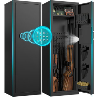 Besafety Large Electronic 9-10 Gun Cabinet, Alarm Gun Safe For Rifles And Pistols, Unassembled Rifle Safe With Removable Shelves, Digital Keypad, Pegboard