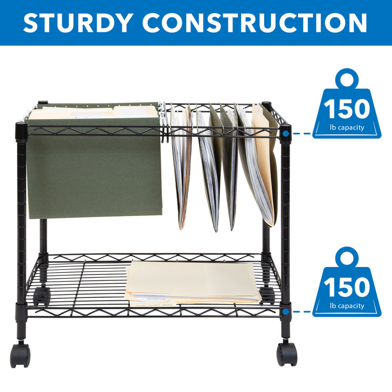 Black Steel Wire Rolling File Cart with Locking Casters
