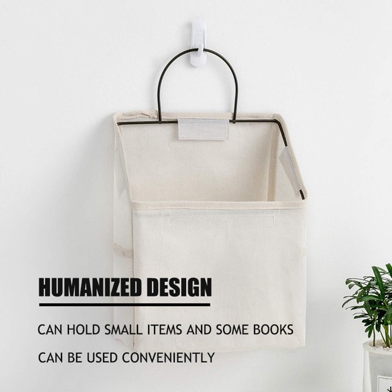 Wall-Hanging Storage Bags, Desktop Organizer Basket Cotton Linen Hanging Storage Basket For Kitchen,Bderoom,Living Room (#2 White)