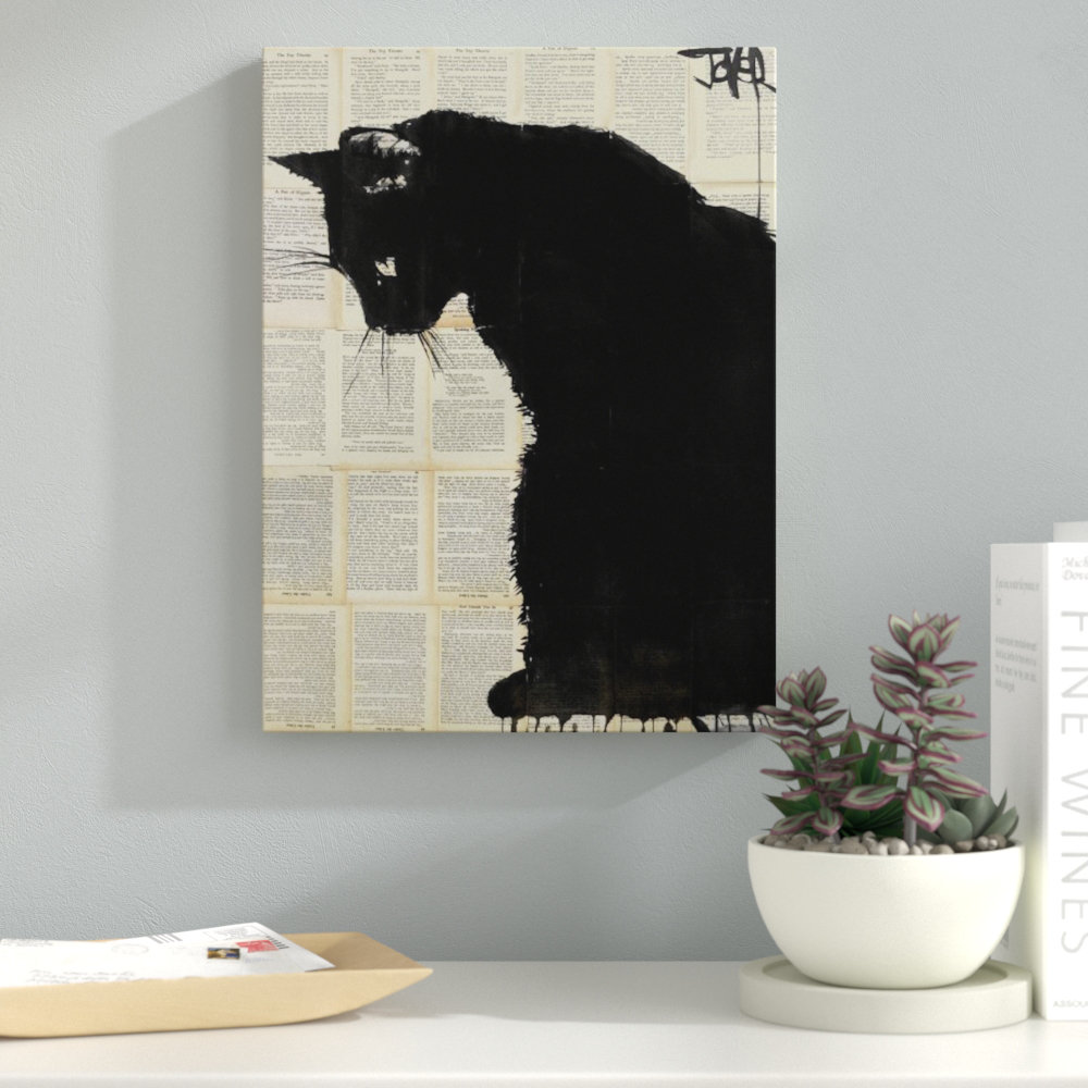 'Cat Black' Graphic Art Print on Canvas Ebern Designs 