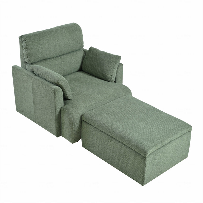 Fauteuil d'appoint rembourré avec repose-pieds avec rangement, Vert foncé