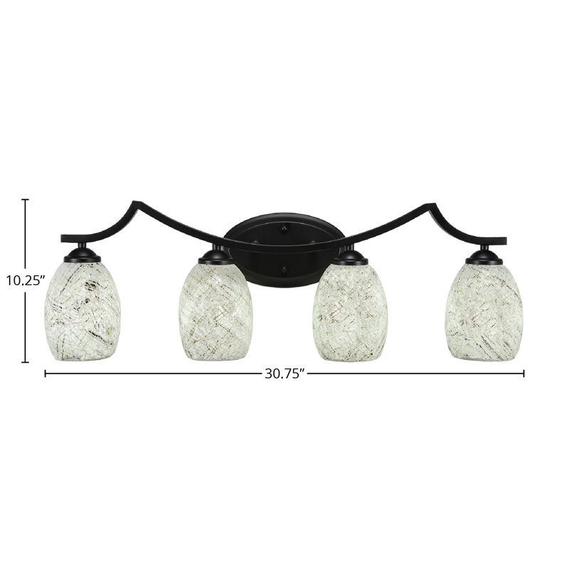 Zilo 4 Light Bath Bar Shown In Graphite Finish With 5" Black Fusion Glass, Natural, Matte Black