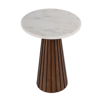 Idris 14 in. W Round Marble and Wood Side Table