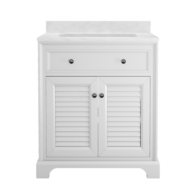 White 28'' Louvered Cabinet Door Single Sink Bathroom Vanity, White
