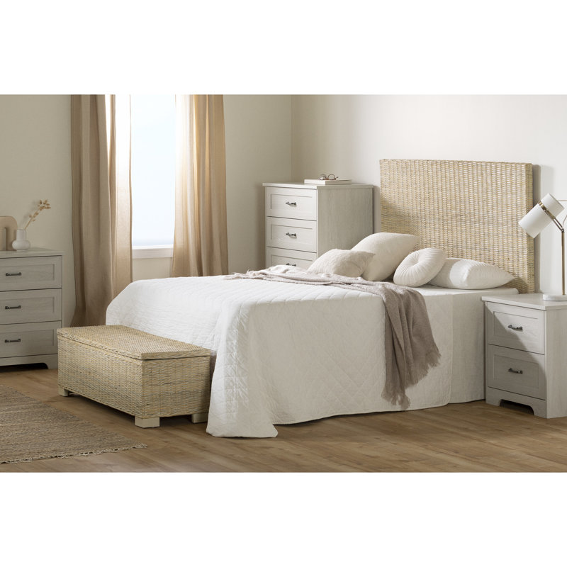 Queen White Washed Rattan Handcrafted Headboard