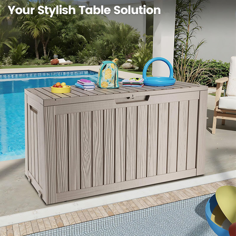 Boîte de rangement extérieure en résine imperméable et verrouillable 75 gallons