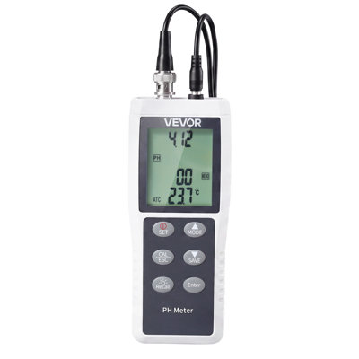 pH Meter, 0-14 pH Range, IP68 Waterproof Probe, 3-Point Auto Calibration, Portable Tester Kit with Calibration Powder Packets, Temperature Probe, Carrying Case, for Drinking Water, Hydroponics