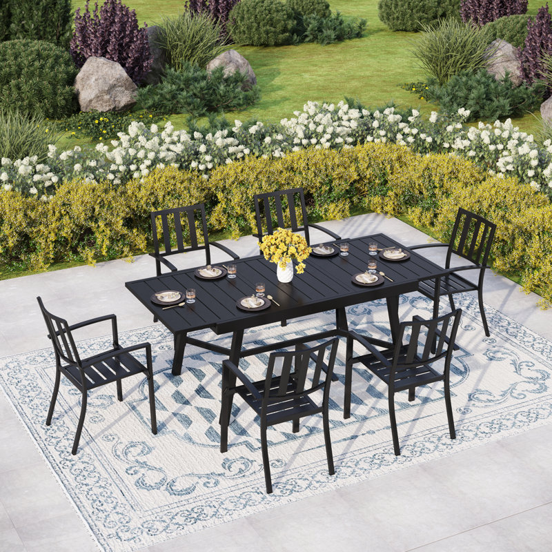 Alyah 6 - Person Patio Dining Set with Extendable Rectangular Table