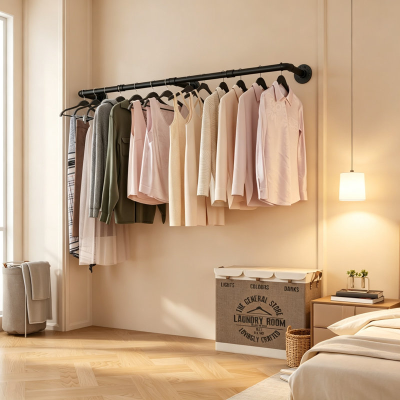 186cm Adjustable Wall Mounted Clothes Rack