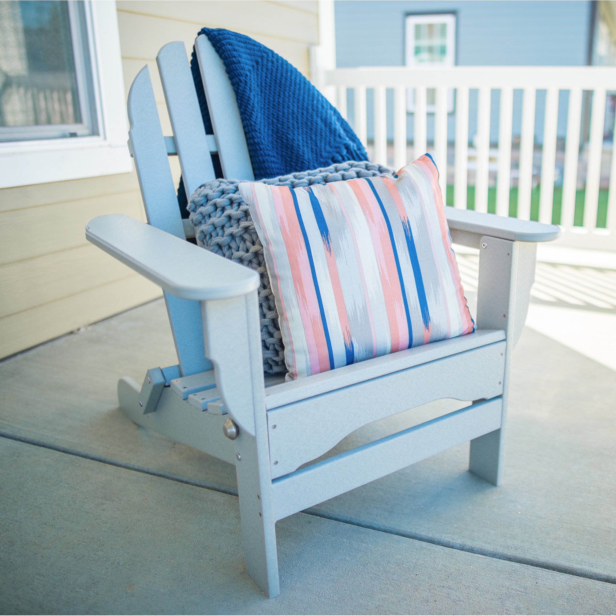 Leighton Plastic Folding Adirondack Chair, Light Gray