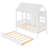 Twin House Bed with Trundle, Kids Bed Frame with Roof, Windows and Guardrail, Wooden Playhouse Bed