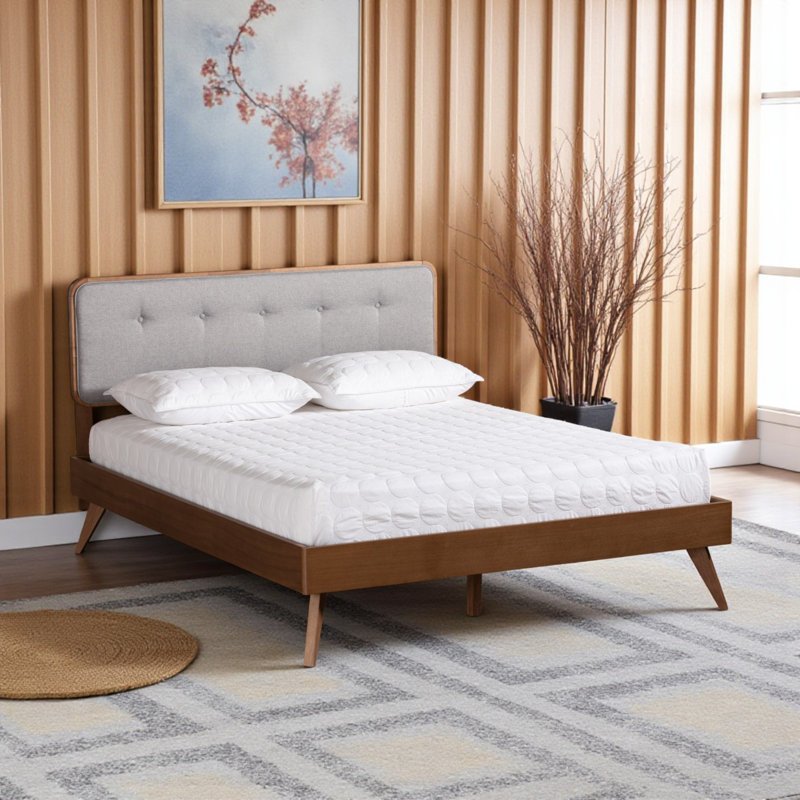 Daventry Cowarts Upholstered, Queen Platform Bed, Light Grey/Walnut 57.9'' H X 63.35'' W X 76.95'' L, Light Gray, Queen