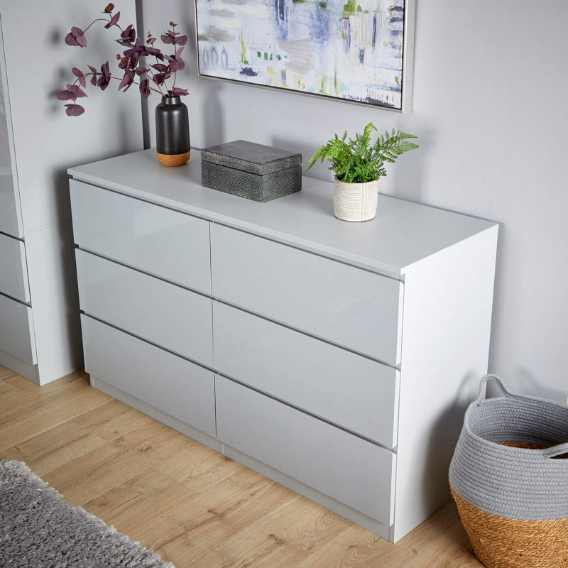 Rishin 6 Drawer  High Gloss Chest Storage Unit, Grey