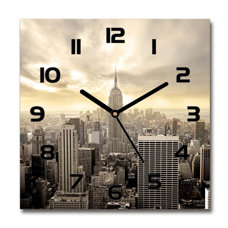 Glass Wall Clock, Black/Beige/Grey