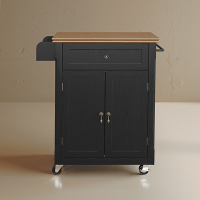 Rolling Kitchen Island with Storage Drawer, Portable Kitchen Cart on Wheels with Solid Wood Veneer