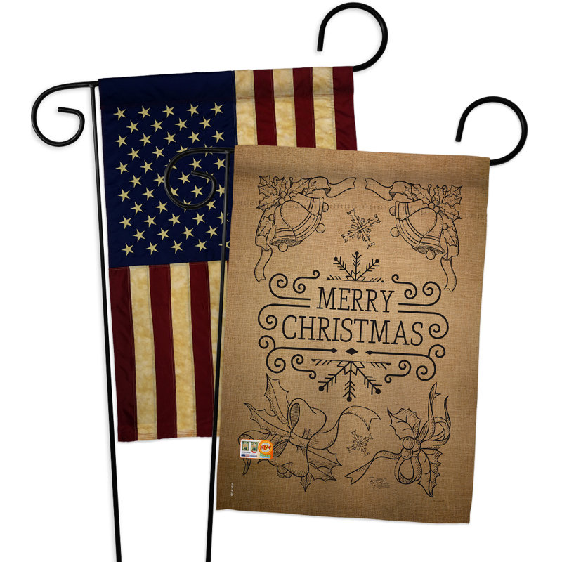 Drapeau de jardin 2 côtés en polyester 19 po x 13 po, 2 pièces merry christmas bell