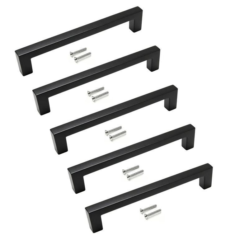Ensemble de 5 poignées d'armoire en acier inoxydable noir mat moderne, poignées de bar, poignées de tiroir et poignées de modèle CPMBXMO0001 Distance entre les trous: 5 1/16 po