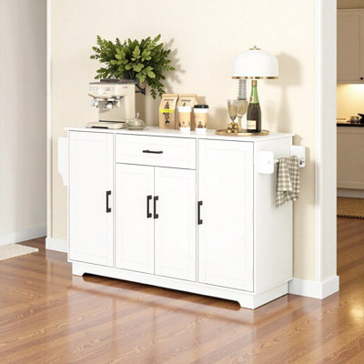 Elegant 54.3" White Sideboard Buffet Cabinet with Storage - 4 Doors & 1 Drawer, Adjustable Shelves & Hanging Rod for Dining Room