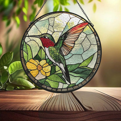 Glass Hummingbird(1) Stained Glass Panels Suncatcher for Window Decor