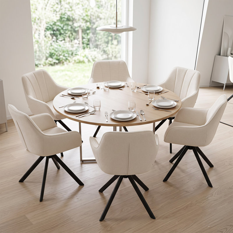 Set of 6 Upholstered Dining Chairs, Soft Padded Back Side Chairs for Kitchen & Dining Room, Beige