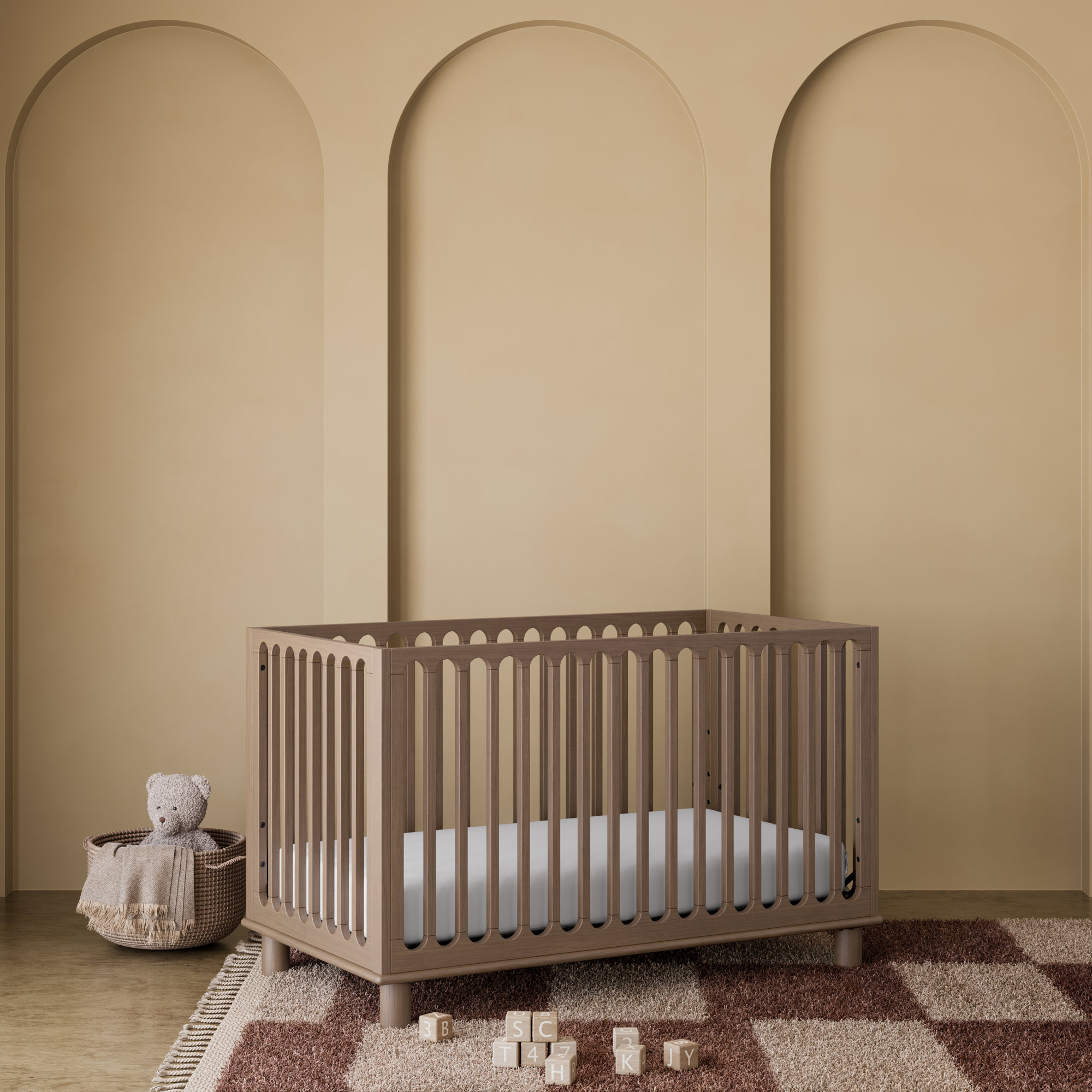 Sicily Deluxe 3-In-1 Convertible Crib With Bonus Toddler Guardrail, Crib, Hazelnut