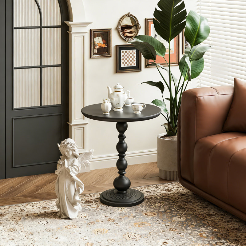 American Vintage Round Metal Side Table In Black