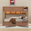 Lit double superposé au dessus d'un lit double avec 2 tiroirs, lit superposé en bois avec armoires de rangement et lumières DEL-1581220350