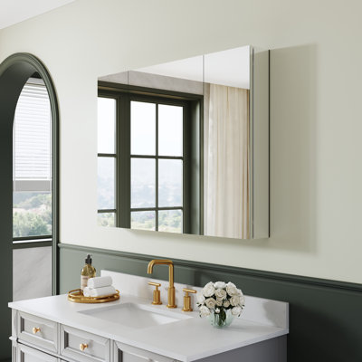 40'' W X 30'' H Aluminum Bathroom Medicine Cabinet With Adjustable Shelves And 3 Doors