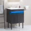 Meuble-lavabo de salle de bain avec lavabo, lumière à détection de radars, grand espace de rangement et pieds en métal, lavabo de salle de bain mural / debout