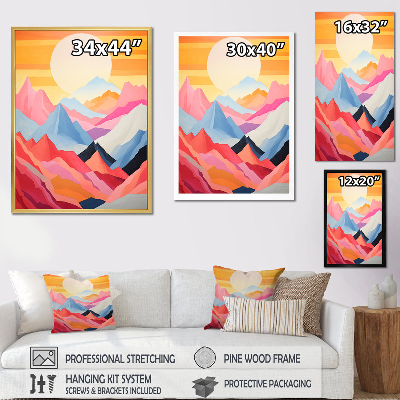 Montagnes, lever de soleil, royaumes II, H 44 po x l 34 po x P 1,5 po, Cadre simple noir