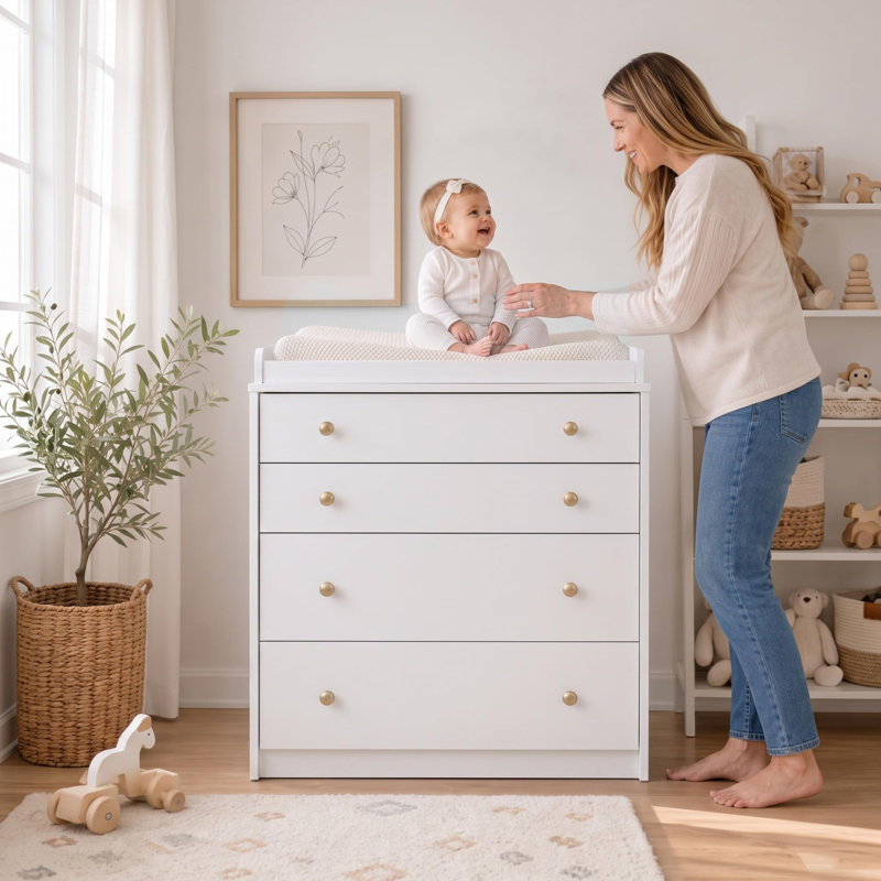 L 33 po x P 20 po x H 36 po Commode pour table à langer avec 4 tiroirs, Blanc