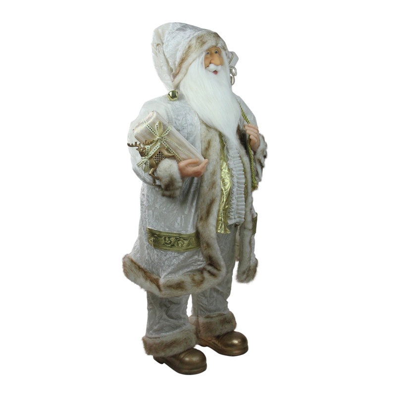 24" Winter White and Gold Santa Claus Metal Figurine
