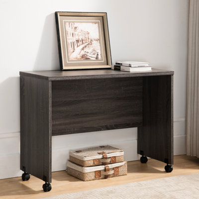 Home Office Writing Desk In Distressed Grey, With A Wooden Body And Four Wheels For Portability Work - Grey Movable & Backside Cover