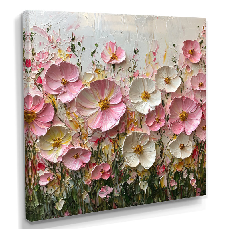 Décoration murale rose pastel crème de fleurs sauvages champ III - Fleurs sauvages, Toile tendue, Ne pas appliquer