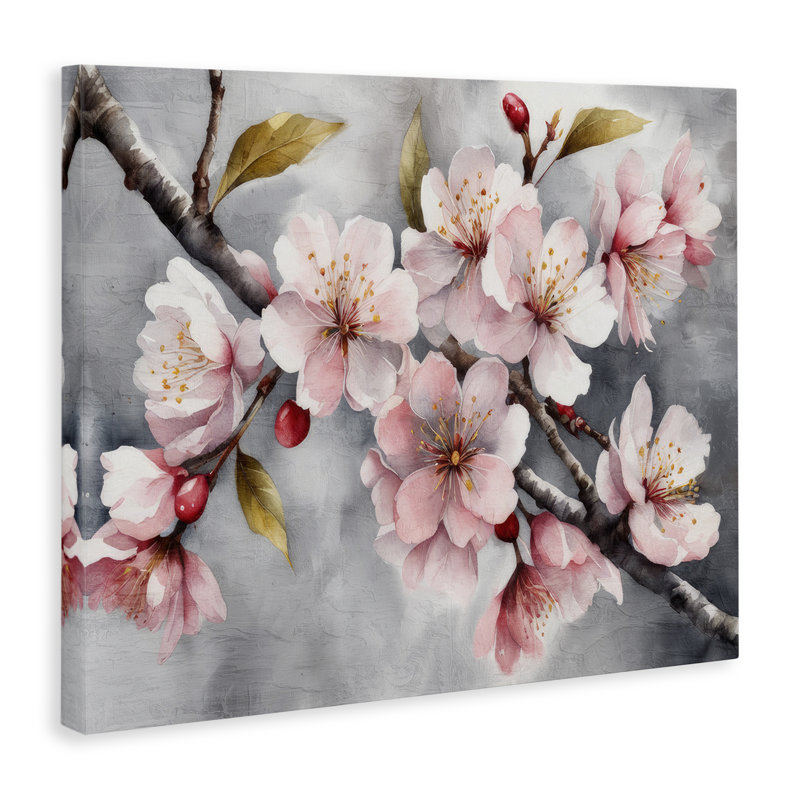 «Blossoms On Grey Canvas» par Kim Allen, H 36 po x l 48 po