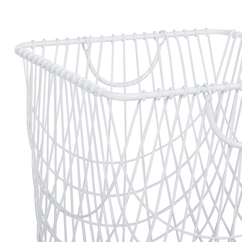 Metal Deep Set Metal Mesh Laundry Basket Storage Cart with Wheels and Handles, White, Medium ( 24" H x 16.85" W x 16.55" D)