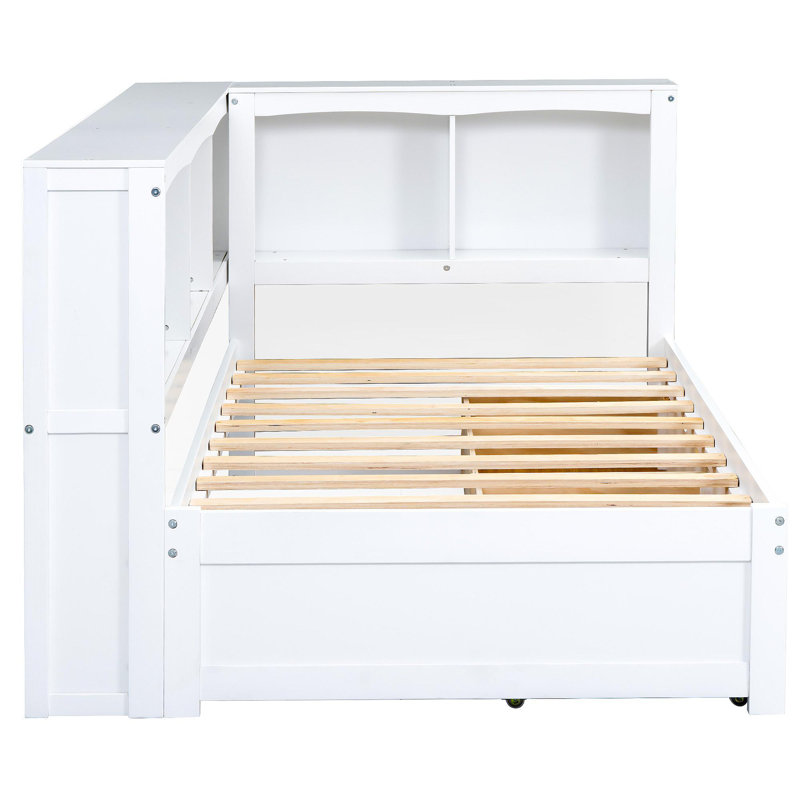 Lit de jour simple avec deux tiroirs de rangement, armoires de rangement et ports USB, Blanc