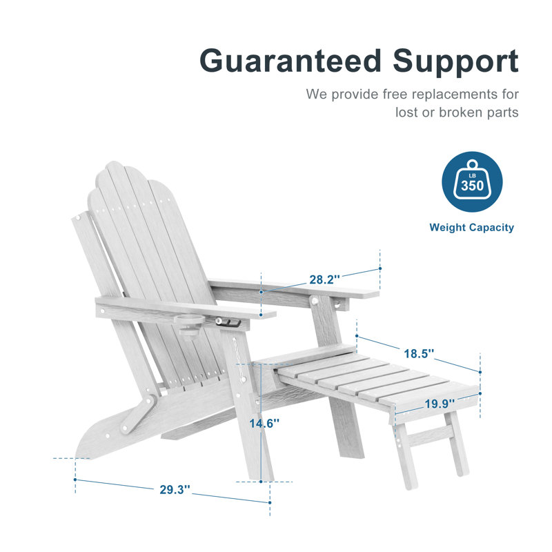 HDPE Foldable Outdoor Adirondack Chair 3-Postion Adjustable with Retractable Ottoman & All-Weather Outdoor Chair for Garden, Lawn & Porch