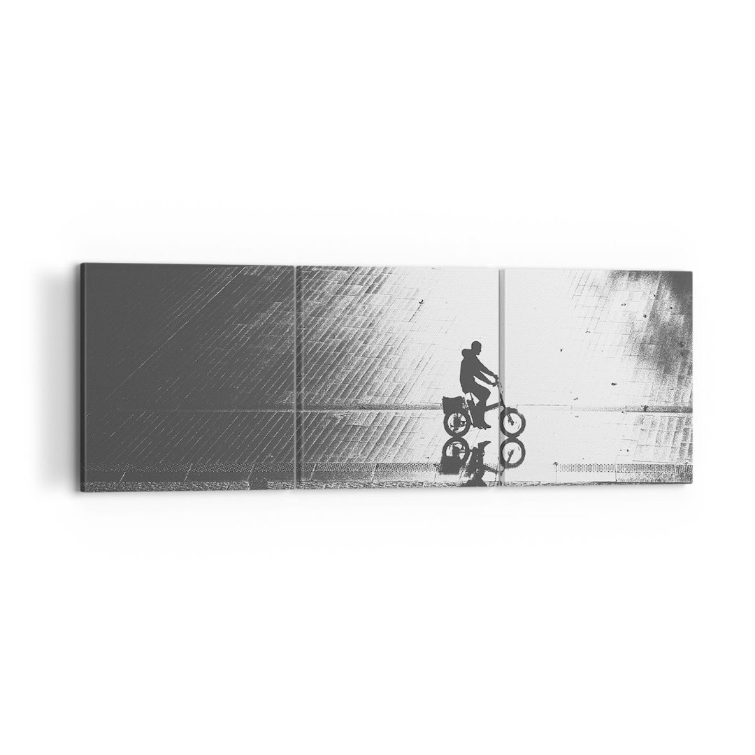 3-tlg. Leinwandbilder-Set Black and White Cyclist Loneliness