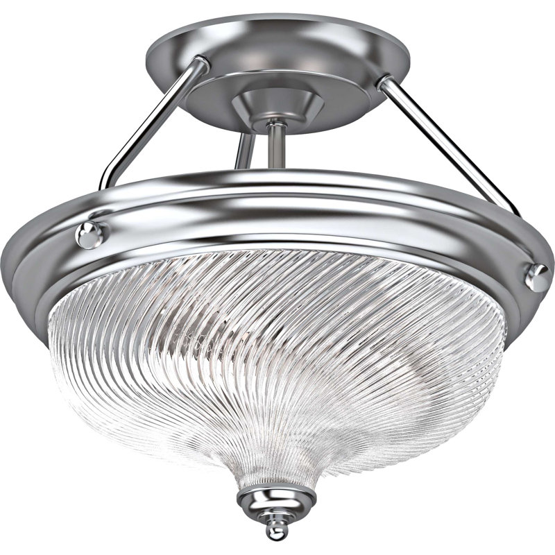 Ermie 3-Light 15"W Brushed Nickel Semi-Flush Mount with Clear Prismatic Glass Bowl Shade