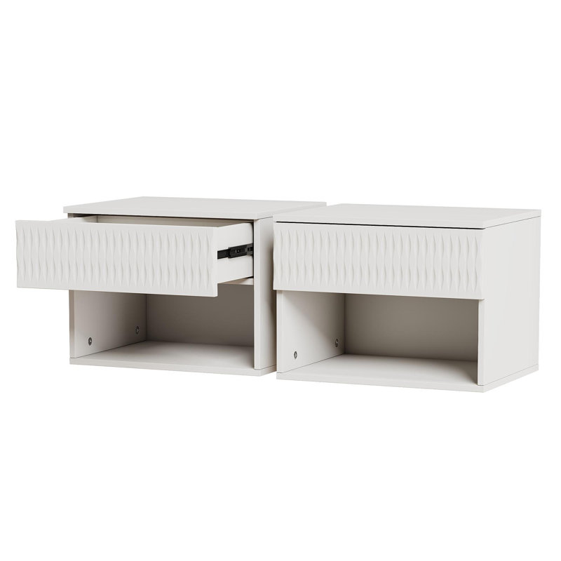 Ensemble de 2 tables de chevet avec armoire murale élégante - tiroir anti-poussière + zone ouverte, rails à 3 niveaux, conception sculptée, anti-vacillement, bricolage, multi-scène