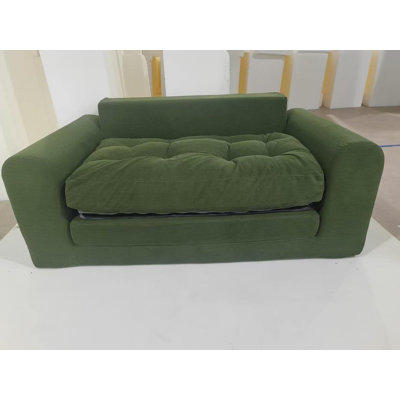 59" Convertible Sofa Bed, Corduroy Folding Loveseat Couch, 2-Seater Boneless Foldable Futon with Round Armrests, No Assembly Floor Sofa