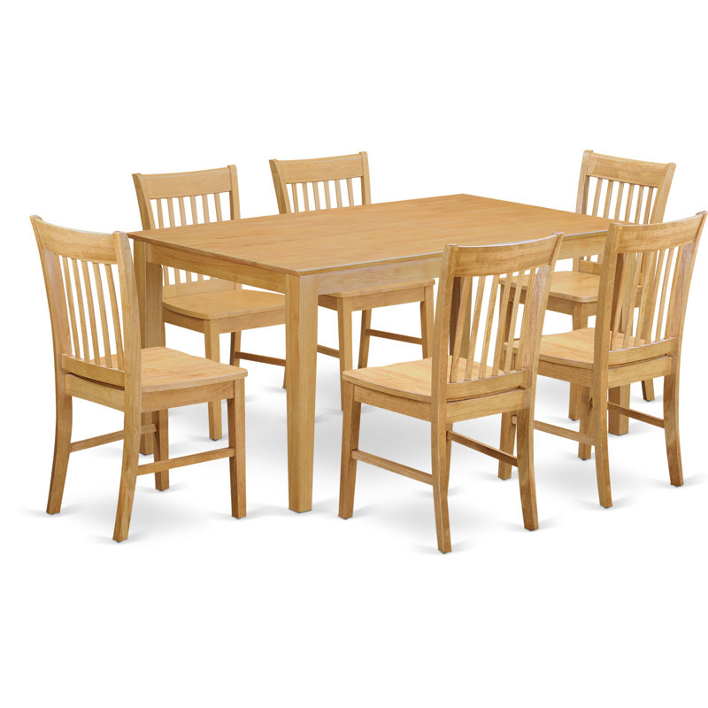 7 Piece Dining Table Set Consist of a Rectangle Kitchen Table and 6 Dining Room Chairs, 36x60 Inch, Oak, Oak