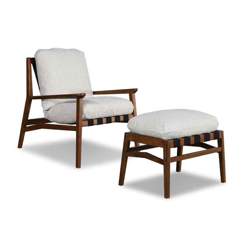 Méridienne et repose-pieds Mid Century, Tapioca Premium Boucle