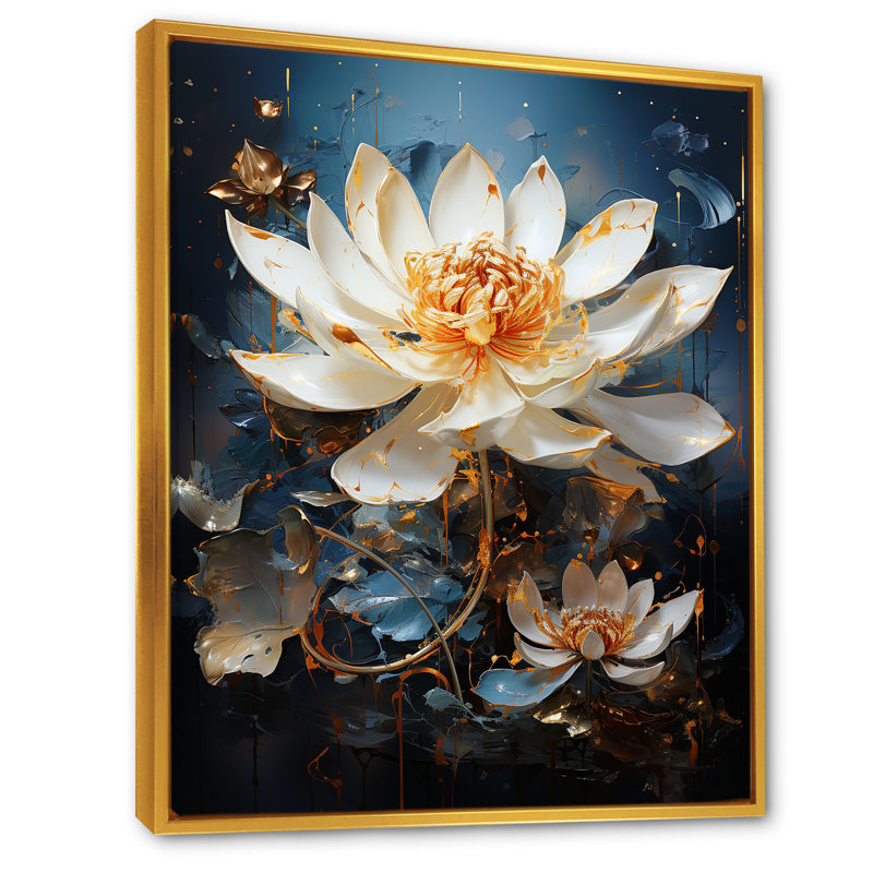 Opulent Reflections Lotus II sur toile, Cadre flottant doré, H 32 po x l 16 po x P 1 po