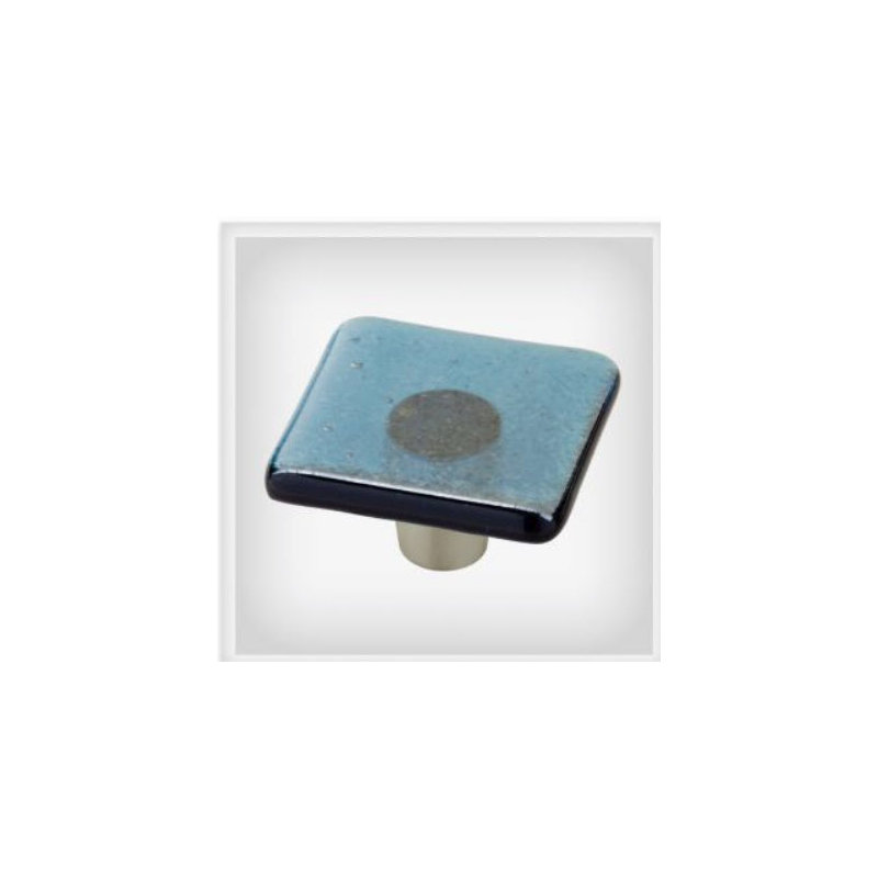 (5 Pack) 1-1/2 inch Handmade Square Knob, Satin Nickel/Teal