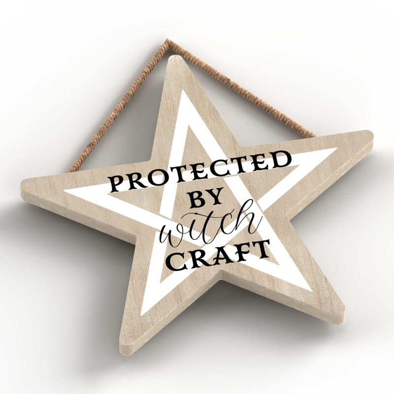 Protected by Witchcraft Wooden Star Plaque, Brown