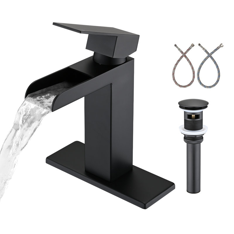 Single-handle Bathroom Faucet with Drain Assembly, Matte Black