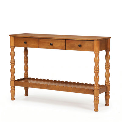 Console de 47,2 po en bois massif pour le vestibule, canapé à 2 niveaux en bois derrière le canapé avec pieds en bois sculpté rétro, table de vestibule avec 3 tiroirs et pour les options de rangement décoratif