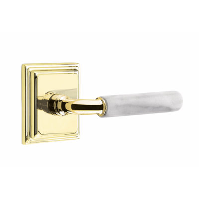 Ensemble de leviers de passage Emtek Select, rosette Wilshire, tige R-Bar, poignée en marbre blanc, gauche